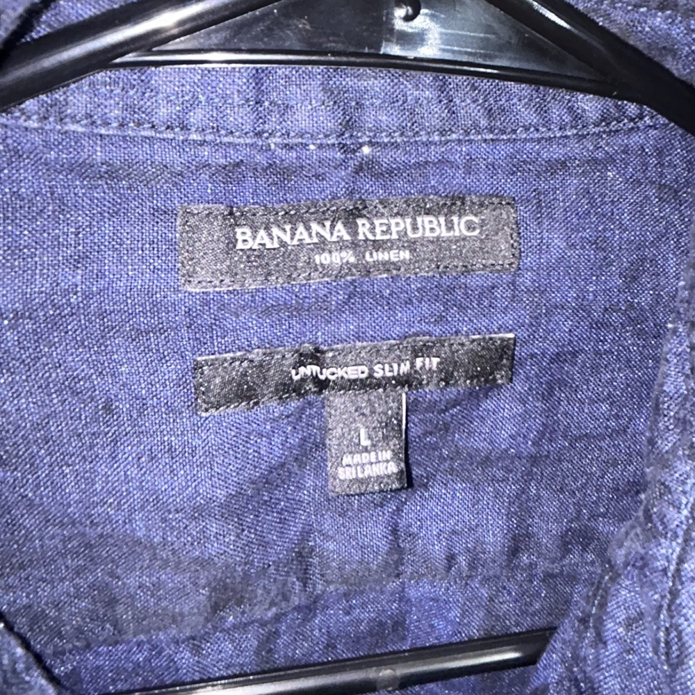 Banana Republic Mens L 100% Linen Slim Fit Denim Blue Button Down Shirt - Picture 5 of 8